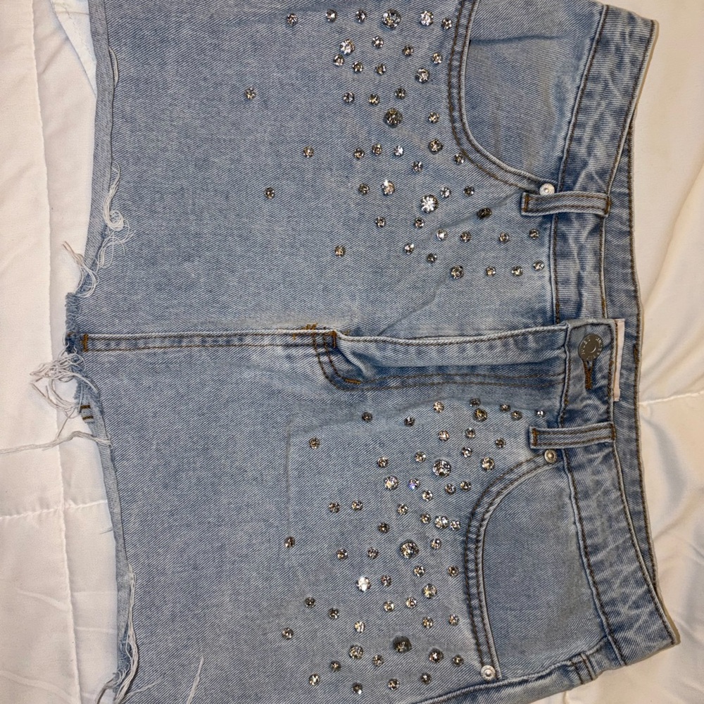 Studded Light Blue Denim Shorts